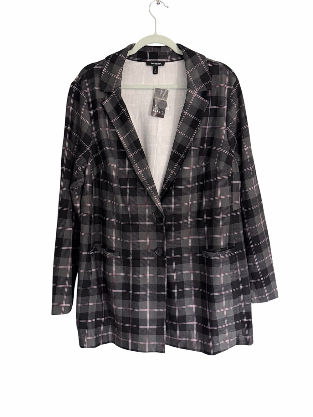 Torrid Black and Pink Plaid Longline Blazer